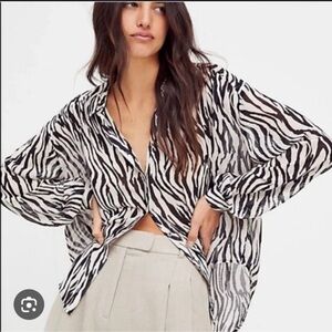 Ciara Printed Button Down Shirt - Zebra Print